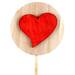 Bijsteker schijf+hart hout 7cm+50cm stok rood