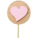 Bijsteker schijf+hart hout 5,5cm+12cm stok roze
