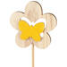 Bijsteker bloem hout+velvet 7cm+12cm stok geel