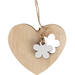 Hanger hart bloem hout 6x7cm+16cm jute touw wit